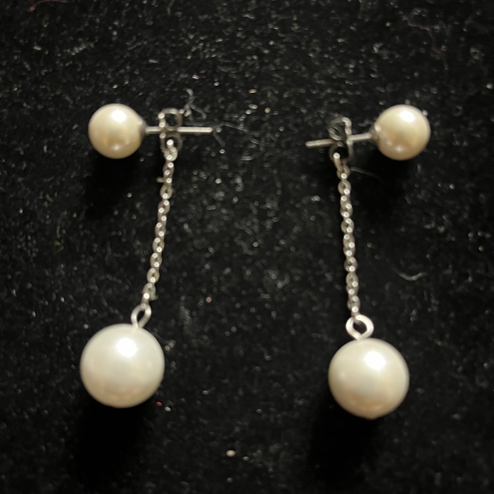Tini Lux Silver and White Pearl Drop Earrings - Picture 16 of 16